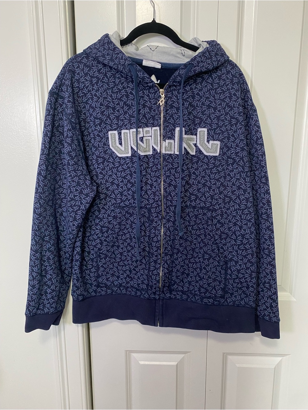 Volkl Navy Patterned Zip-Up Hoodie with Front Logo